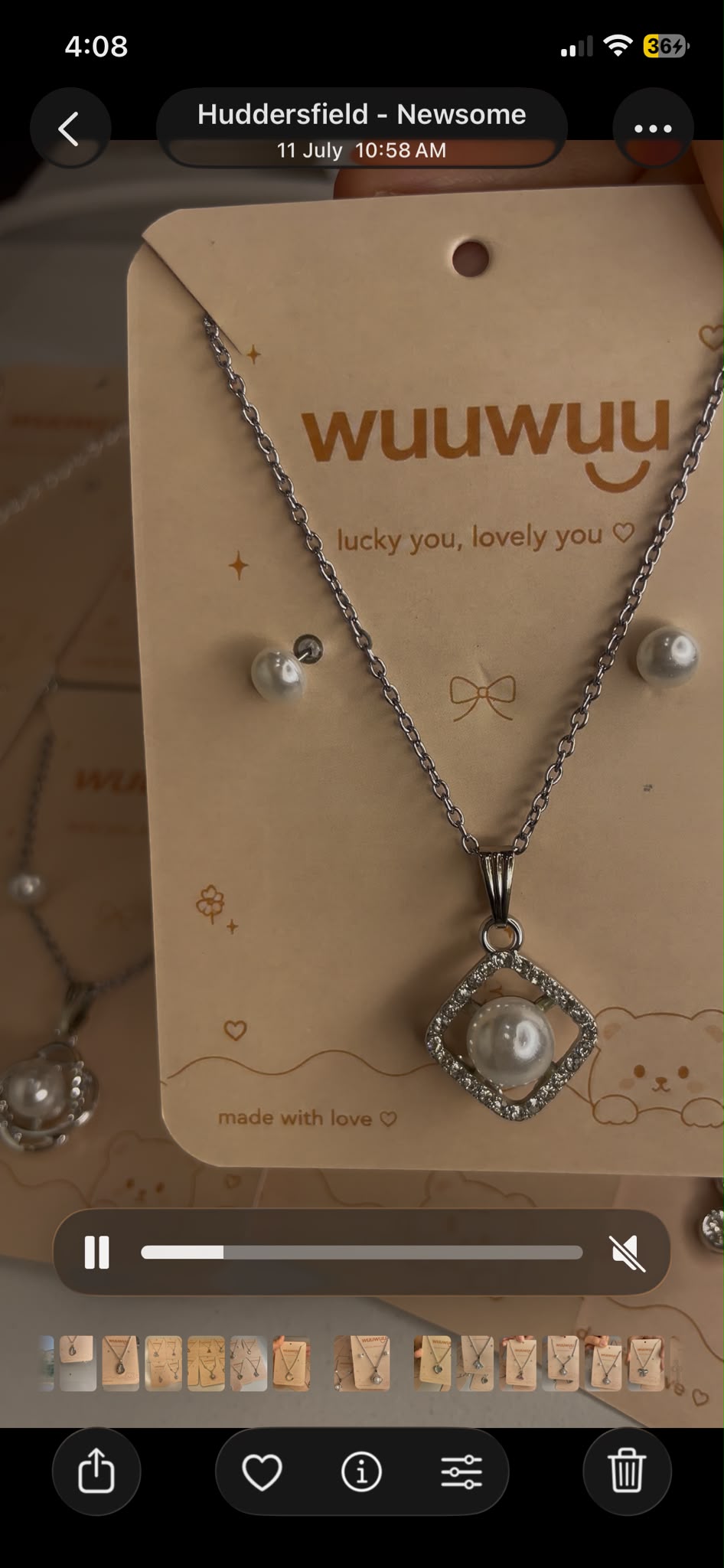 Pearl diamond halo necklace on Wuuwuu branded card