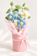 Clean product shot of crochet flower bouquet