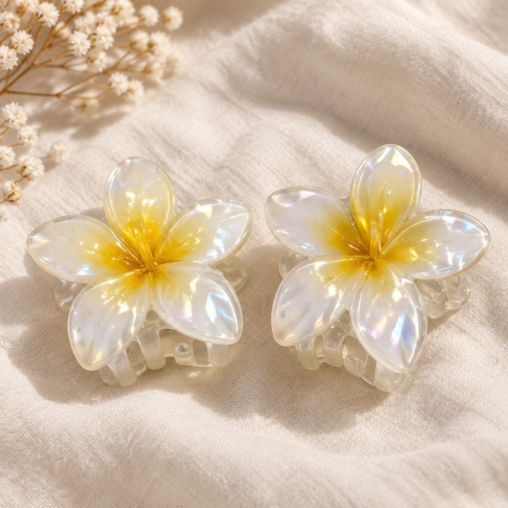 Pack of 2 white yellow flower claw clips