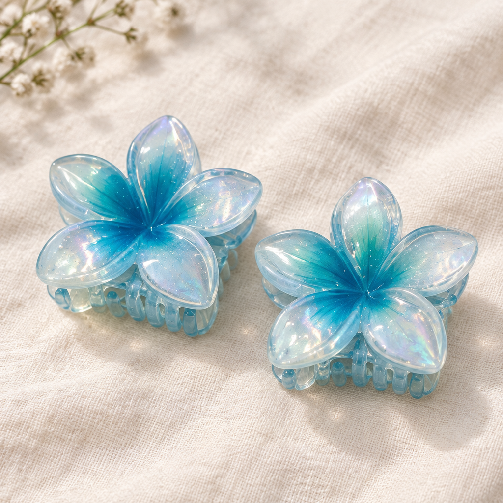Pack of 2 blue teal flower claw clips
