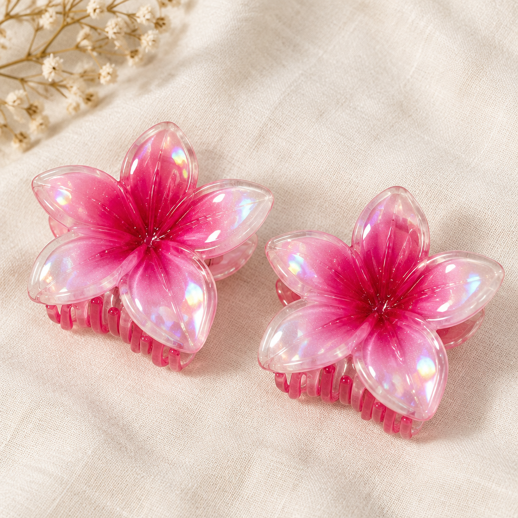 Pack of 2 hot pink red flower claw clips