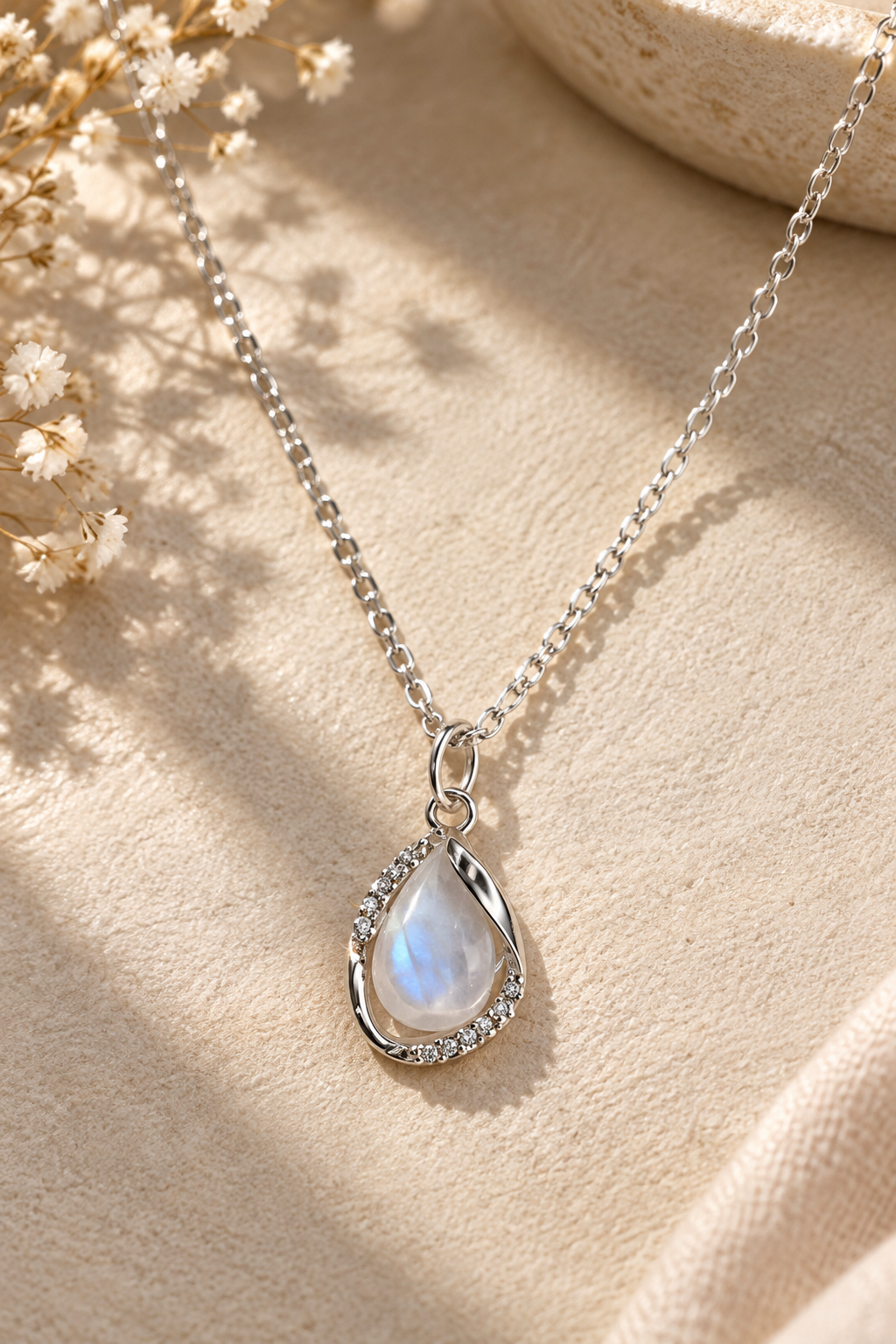 Teardrop crystal pendant necklace product shot