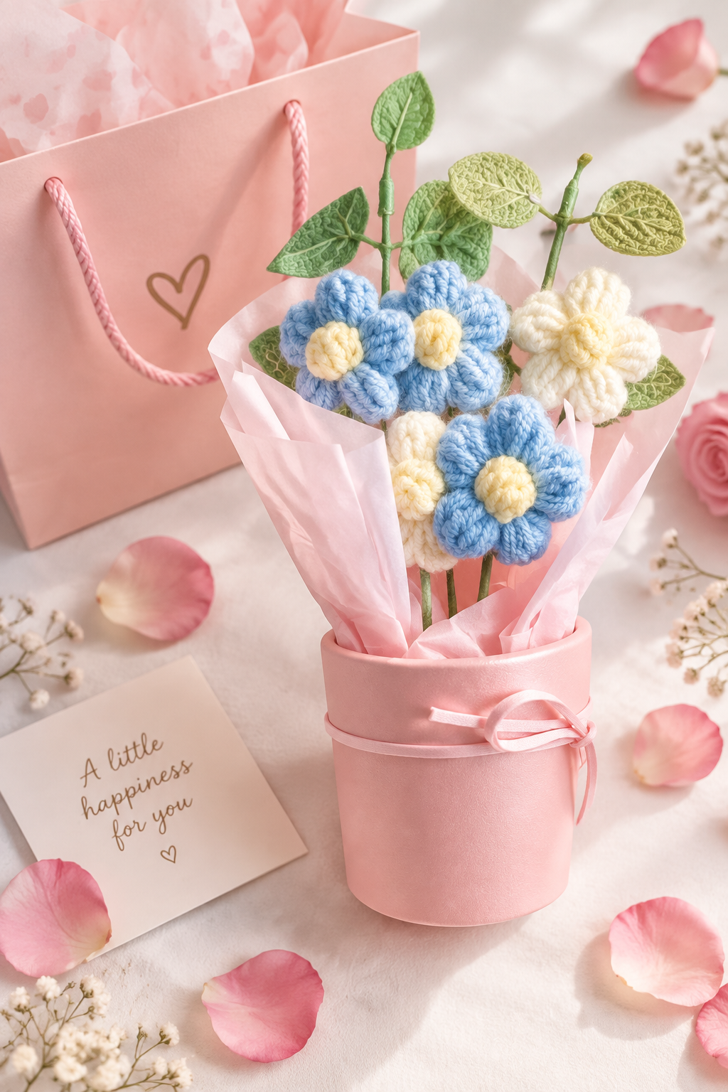 Lifestyle gifting shot of crochet bouquet